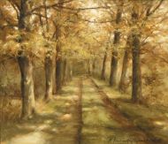 Jesienny las, Autumn forest, olej, 40x35cm