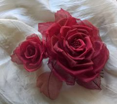 , Róża z lnu, broszka, kwiat,  kwiat z materiału, ozdoba / milinery silk flower, flower made of material
