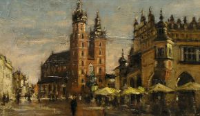 Krakow - rynek, olej, 24x12
