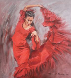 Flamenco 50x45cm olej, płótno, oil on canvas