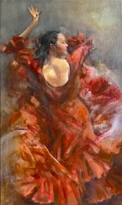 Flamenco 50x33cm, olej, płótno, oil on canvas